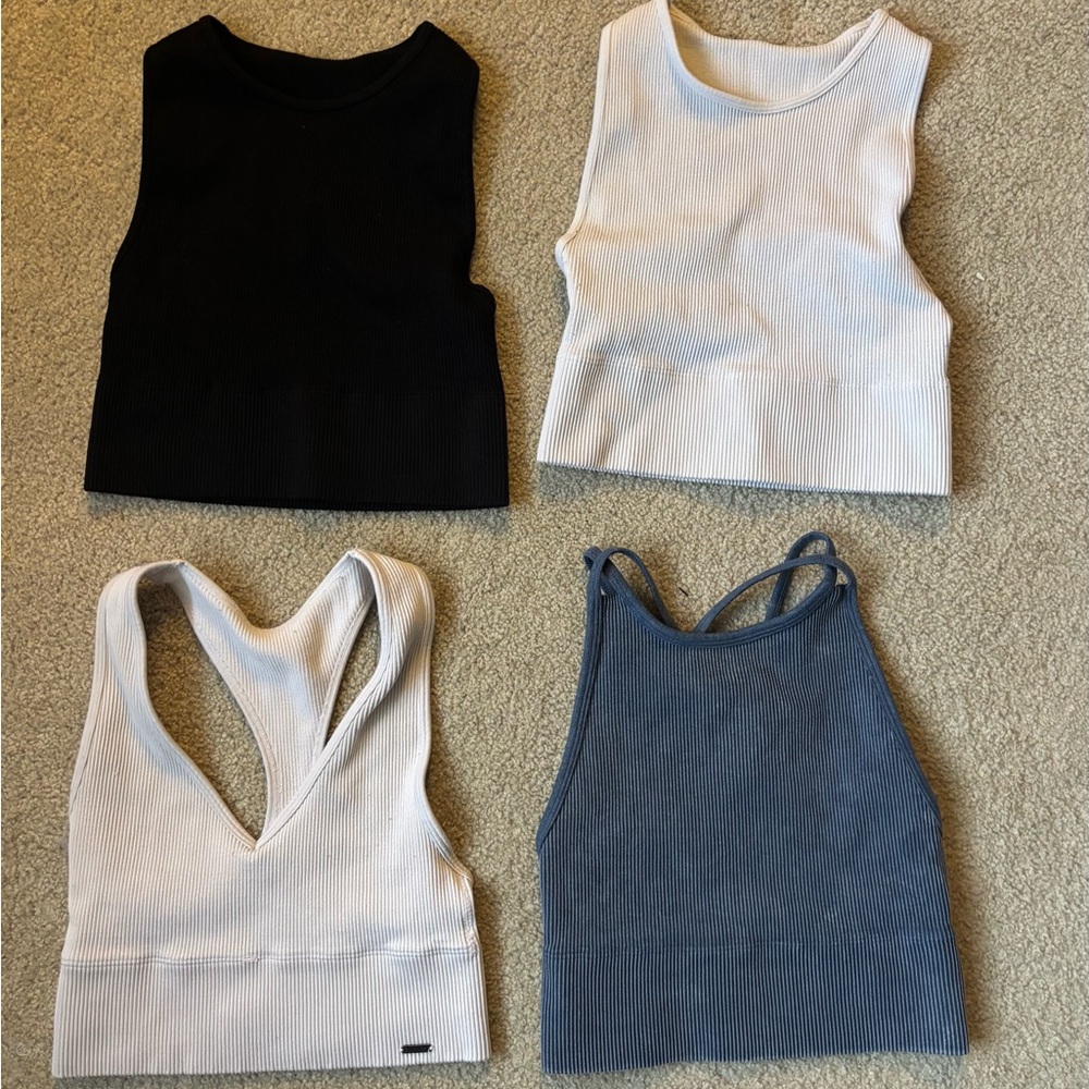 Hollister Women's Ribbed Crop Tops - Black, White, Blue